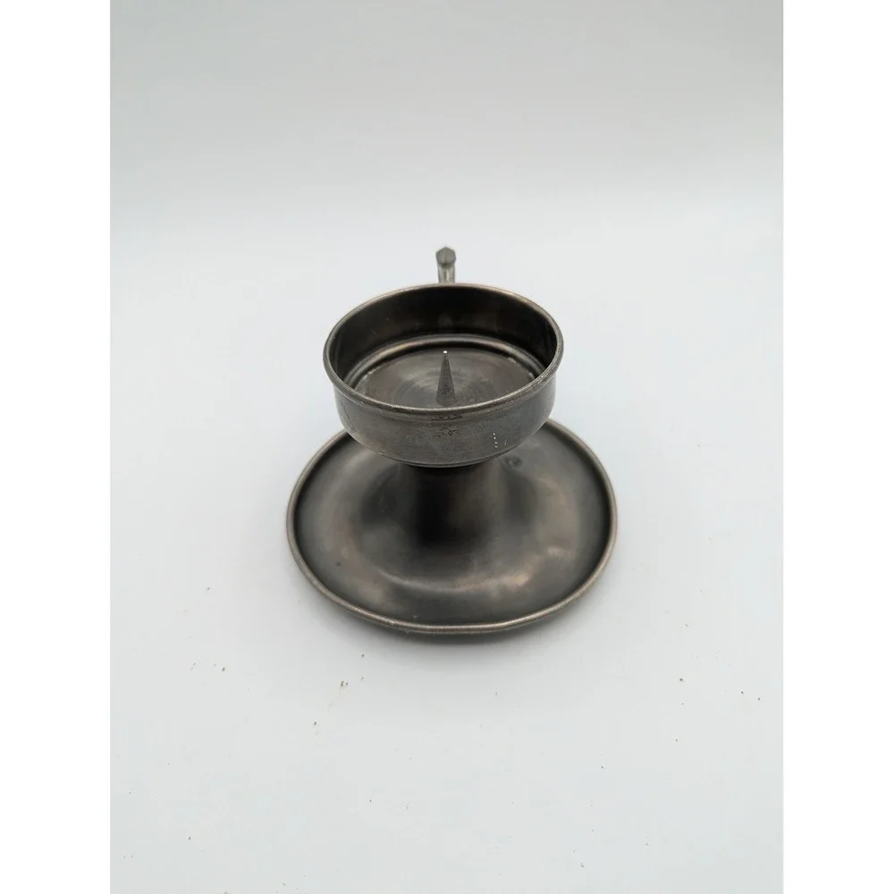 KASCO German Pewter Chamberstick Candle Holder with Handle and Spike Vintage